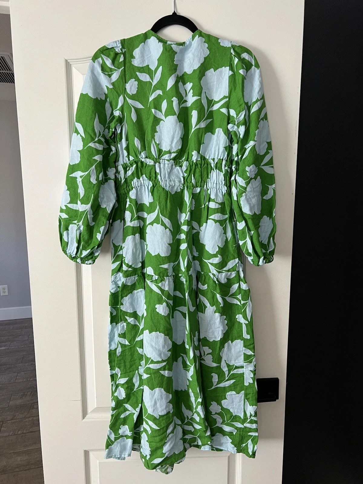 Maxi abito nuovo con etichette Kate Spade Target lino manica lunga verde blu taglia XXS