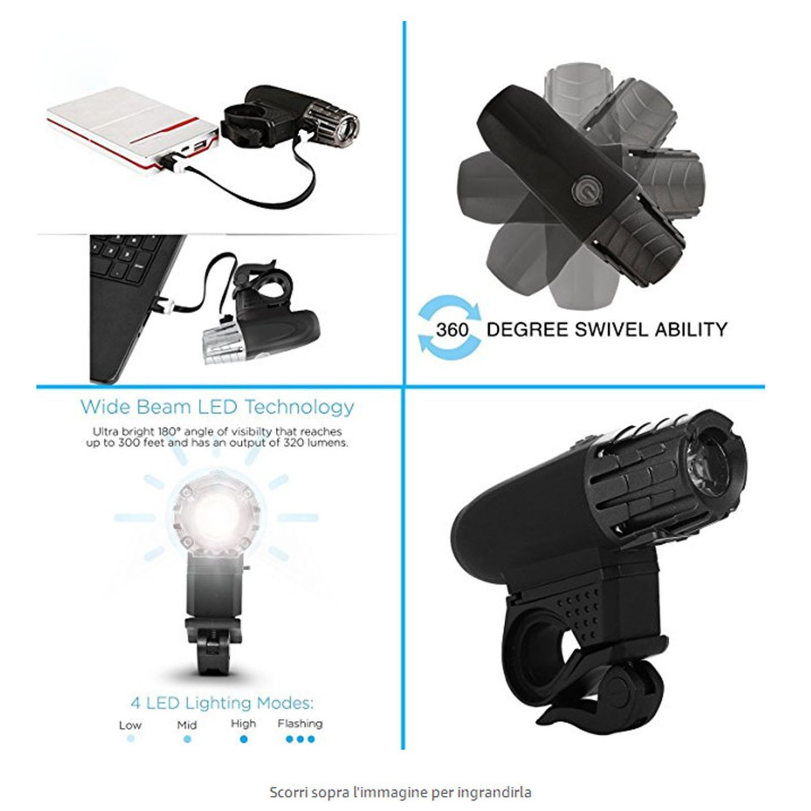 Bike Light Bell Set Waterproof USB Charging Highlight Bike Headlight Taillight W