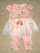Nicole Miller Baby Girls Floral Jumpsuit Romper Tulle Overlay Size 0-3 Months