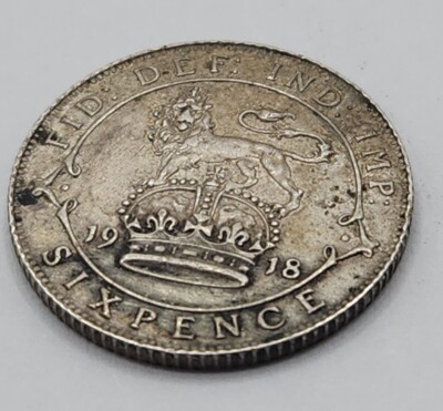Great Britain 1918 6 Pence/Sixpence World (.925) Silver Coin