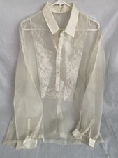 Barong Filipino Dress Special Occasion Shirt tagalog Men Sz XL Beige Long Sleeve