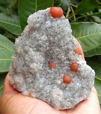 SUPERB RED FLUORITE BALLS ON QUARTZ  MATRIX BASE # 0397