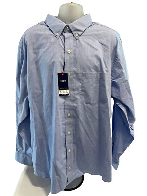 Izod Advantage Performance Blue Windowpane Plaid L/S Shirt Size 2XLT,XXLT