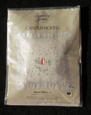 Vintage Kit Candlewicking Embroidery Heart Pillow Tri-Color 14 Inch