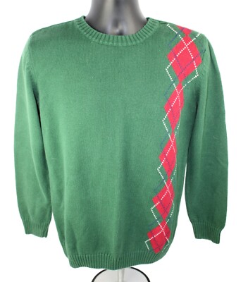 J. Khaki Boys Pullover Sweater Argyle  XL Cotton Blend Green LS JK