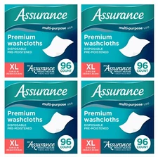 Assurance Premium Disposable Washcloths pre-moistened Size XL 384 count - 4 x 96