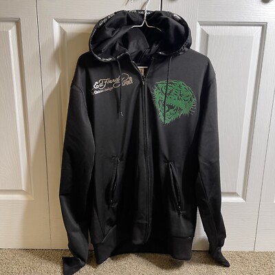 Ed Hardy Vintage Sport Embroidered Tiger Zip Jacket Hoodie Black