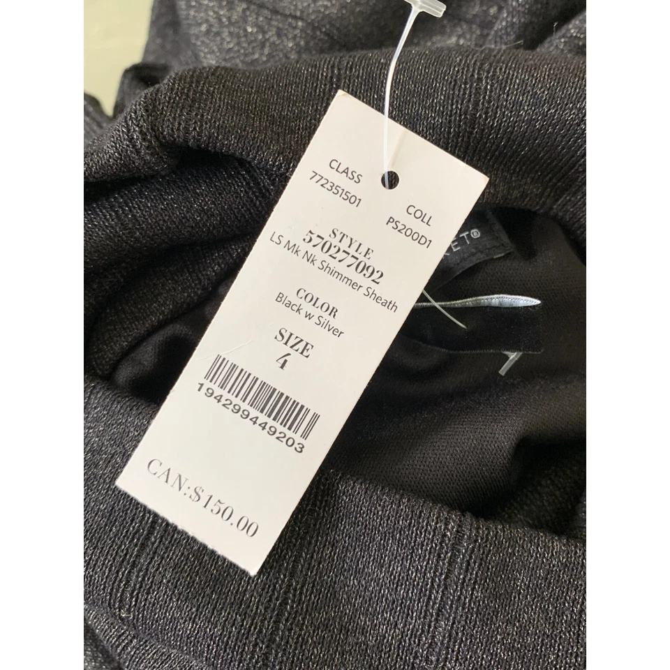 Vestido Suéter WHBM Midi Cuello Simulado Nuevo con Etiquetas Talla 4 S Funda Brillante 7782 Negro Ikat Foto 4 de 4