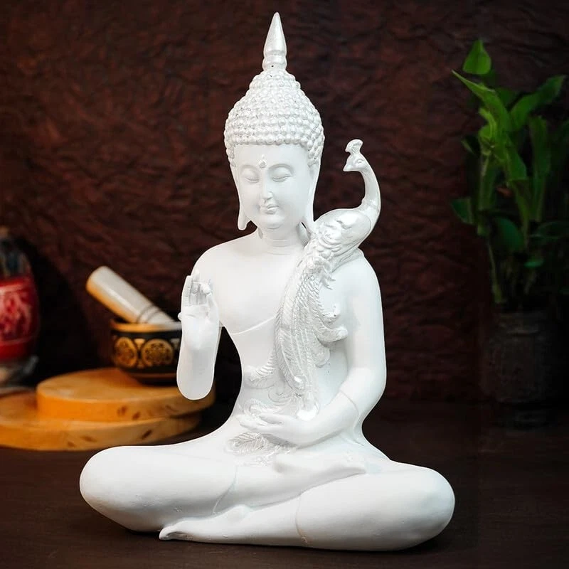 Estatua blanca del Gran Señor Buda para sala de estar estatuilla escultura Foto 2 de 4