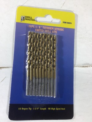 Drill Master 1/8x2-3/4  Titanium Nitrate Drill Bits Set of 10 93079
