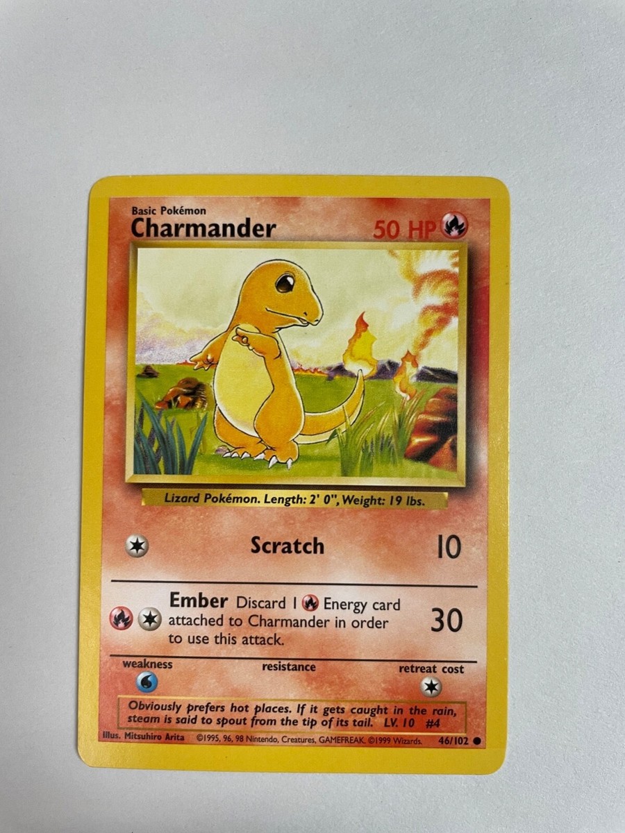 1995 charmander pokemon card value 46/102 - [1] Scratch (10) [1R] Ember (30) Discard 1 Fire Energy card to use this attack. Pokemon Charmander 46/102 Base Set