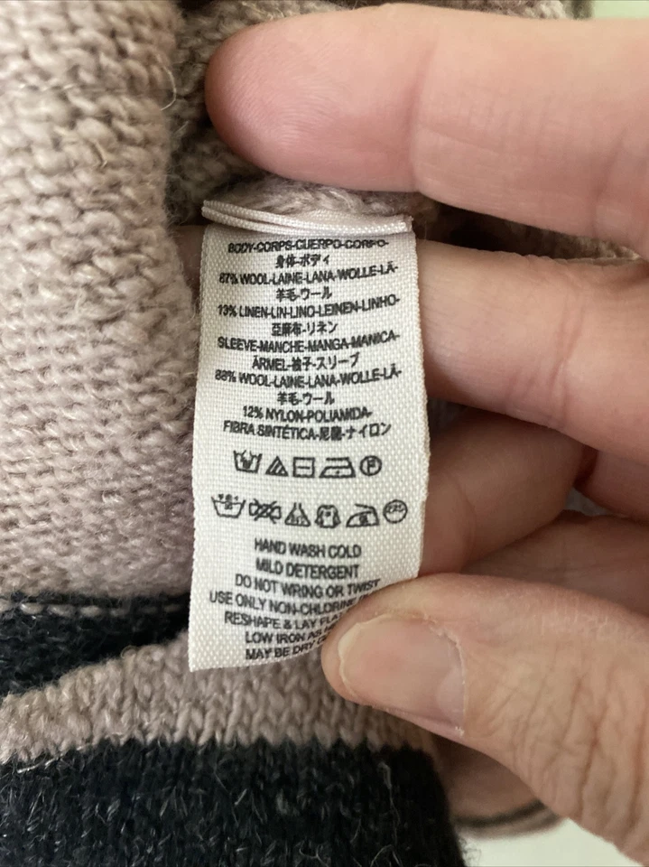 Suéter Cárdigan Free People Mezcla Lana/Lino Tostado y Negro Rayas M Foto 3 de 4