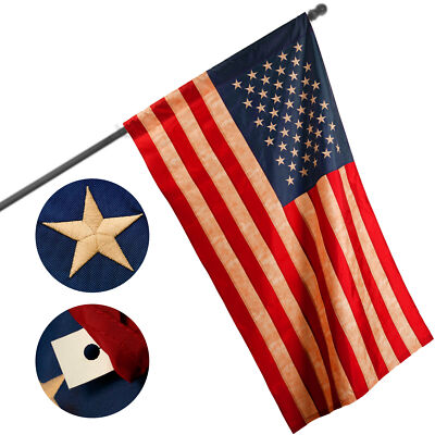 NEW G128 USA Tea Stained Flag 3x5 FT, American Pole Sleeve Embroidered Polyester