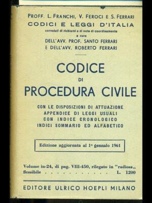ZIVILPROZESSORDNUNG SOZIALWISSENSCHAFTEN SANTO E ROBERTO FERRARI HOEPLI 1961