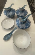 Set of 4 Kutani Japan Rice / Soup Bowl, Lid and Spoon