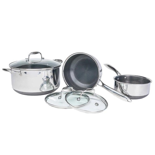HexClad 6piece Cookware Set Hybrid Nonstick Saucepan Sear Bake Pans Safe for all
