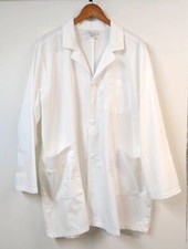 Wonderwink WM 2X Medical Coat White Long Sleeve Collared Slit 4 Front Pockets