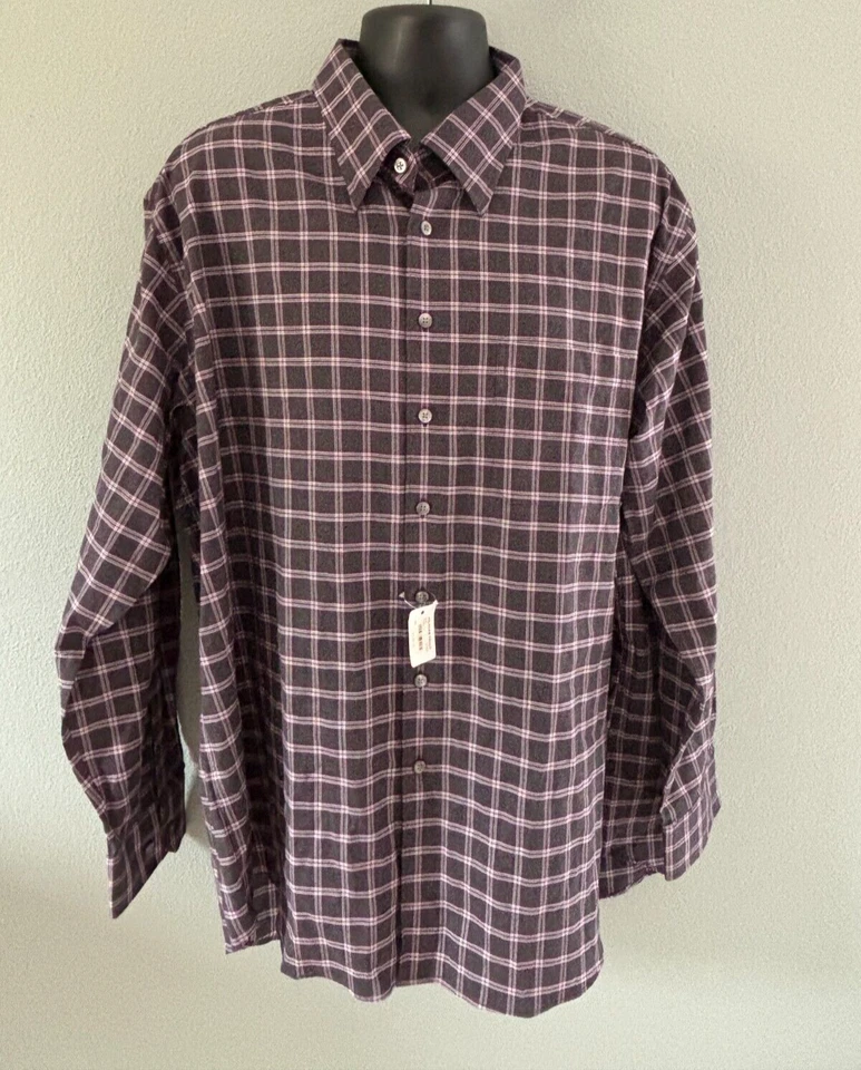 Camisa de vestir Scott Barber gris/púrpura/blanco a cuadros manga larga abotonada nueva con etiquetas Foto 2 de 4