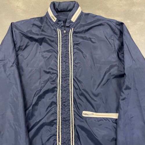 70s VTG Nylon Blue Windbreaker Striped Zip Up Jacket 100% Nylon USA XL Ivy  Cool