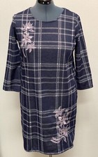 NEW Reference Point L Blue White Stretch Plaid Embroidered Short Shift Dress