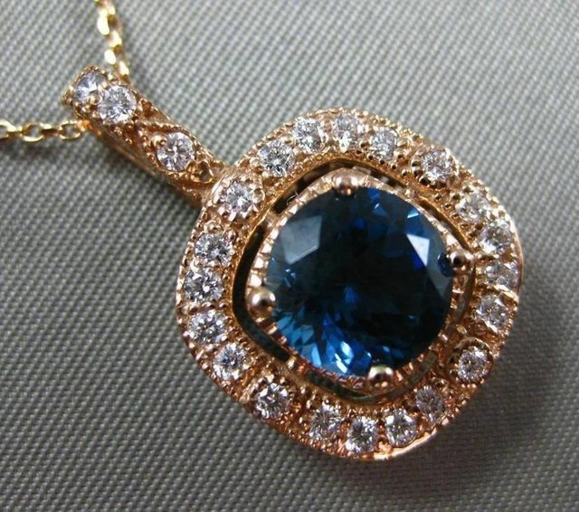 ESTATE LARGE 2.79CT DIAMOND & LONDON BLUE TOPAZ 14KT ROSE GOLD FLOATING