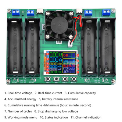 DC 4-Channel 18650 Battery Capacity Resistance Tester Charging Discharge Module