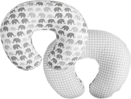 Boppy Microfiber Nursing Pillow Slipcover, Gray Elephants Plaid Colour Name:G...