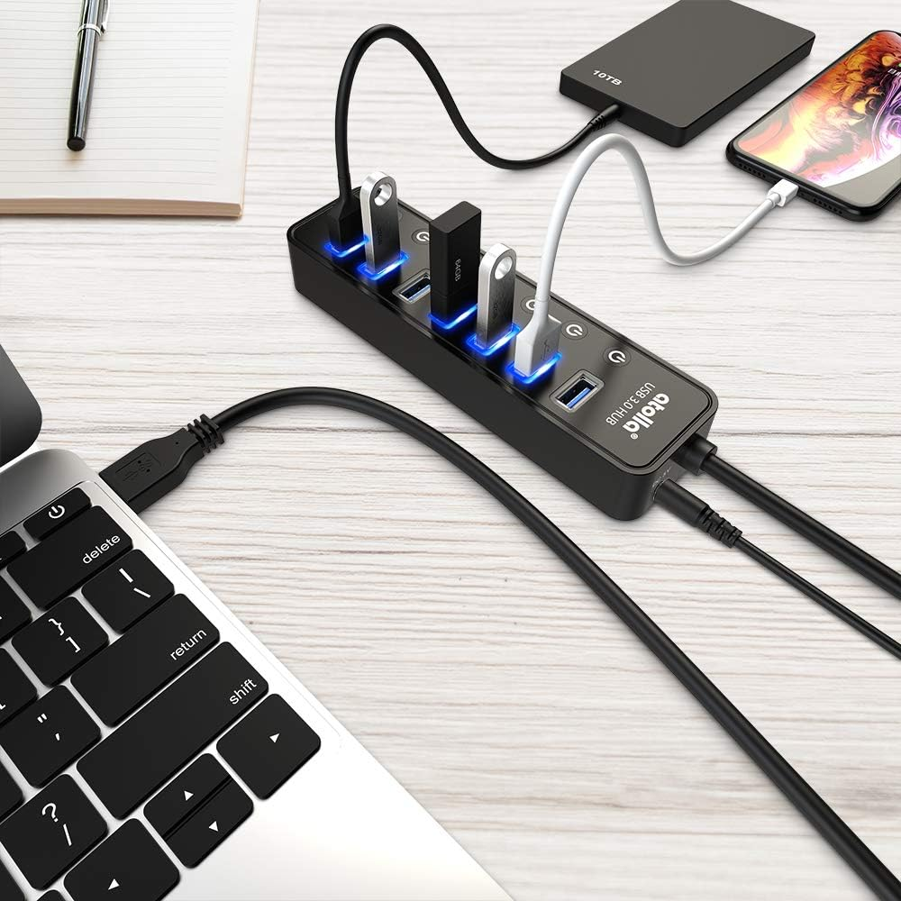 Atolla 7-Port USB 3.0 Hub with Smart Charging for Fast Data Transfer