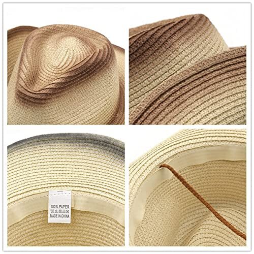 Mens Straw Cowgirl Cowboy Hat Women Floppy Packable Wide  display picture 1