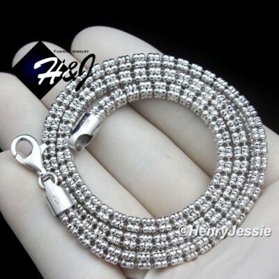 18''-24''MEN SOLID 925 STERLING SILVER 4MM DIAMOND-CUT ICE LINK CHAIN NECKLACE*N23