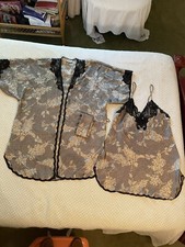 VTG CHRISTIAN DIOR 2 Piece M/L Lingerie Gold Black Damask Sleek Sheer Shine 80s