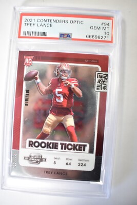 Trey Lance 2021 Panini Contenders Optic Rookie Ticket PSA 10 RC #94 49ers