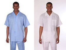 100 LINEN, MEN'S CASUAL WALKING SUIT SHORT SLEEVES AND LONG PANTS 2803L