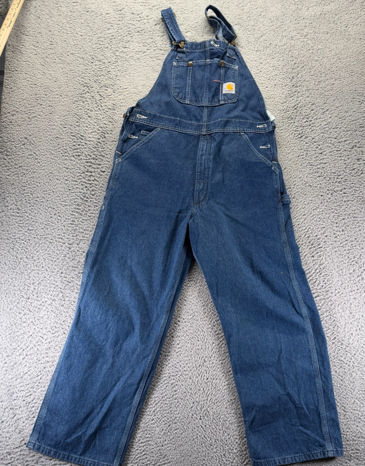 Vintage Carhartt Bib Overall Mens 36x28 Blue Cotton Denim Straight Carpenter