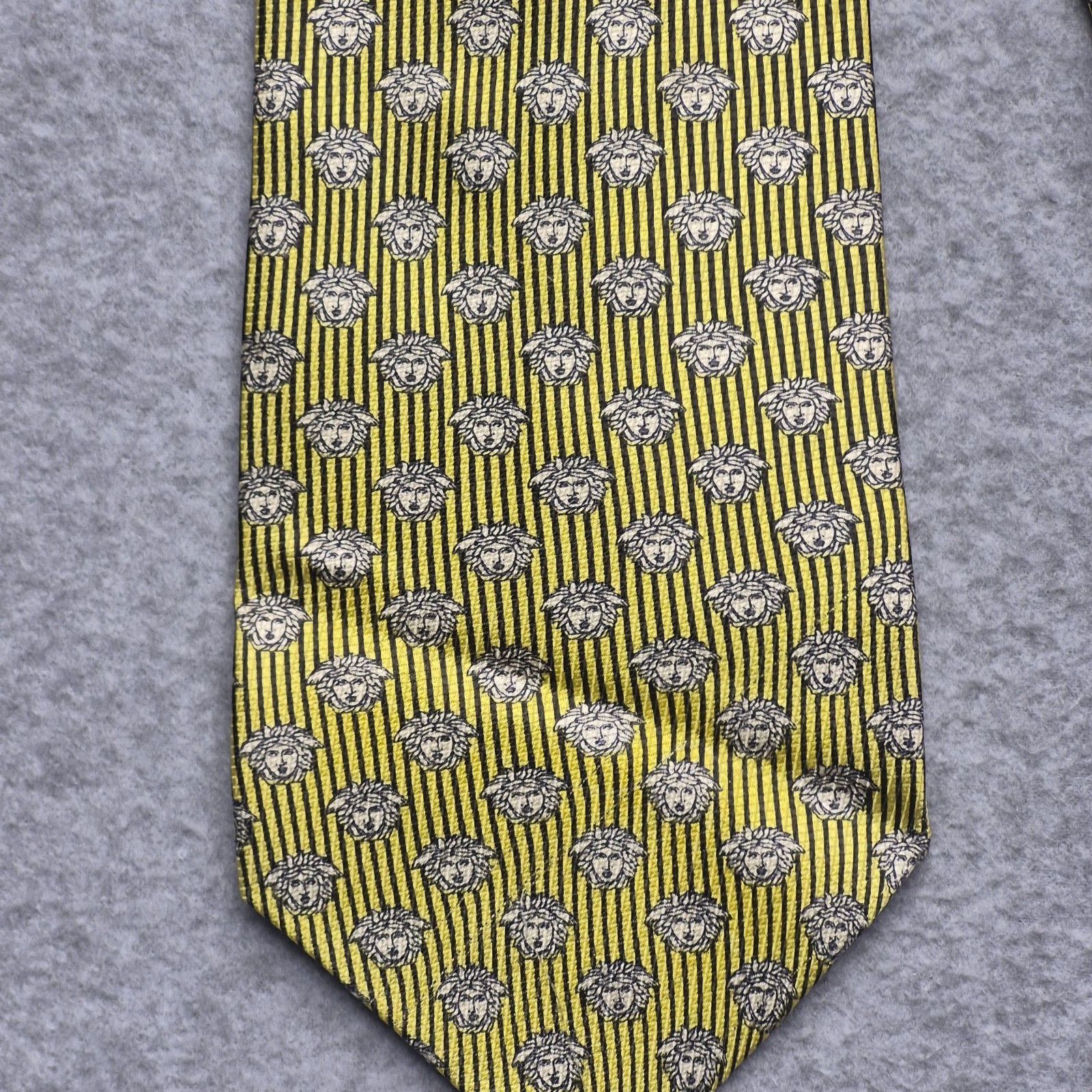 Vintage GIANNI VERSACE Silk Tie Mens Yellow White Medusa Head Striped Pattern - second product detail image