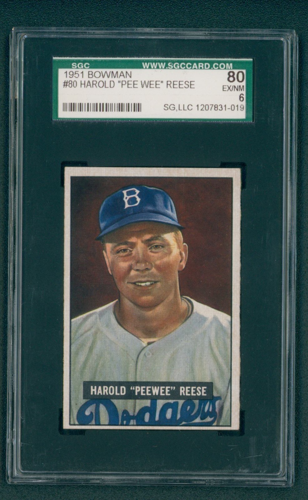 1951 Bowman Baseball Card - #80 Pee Wee Reese, SGC 6 EX/NM