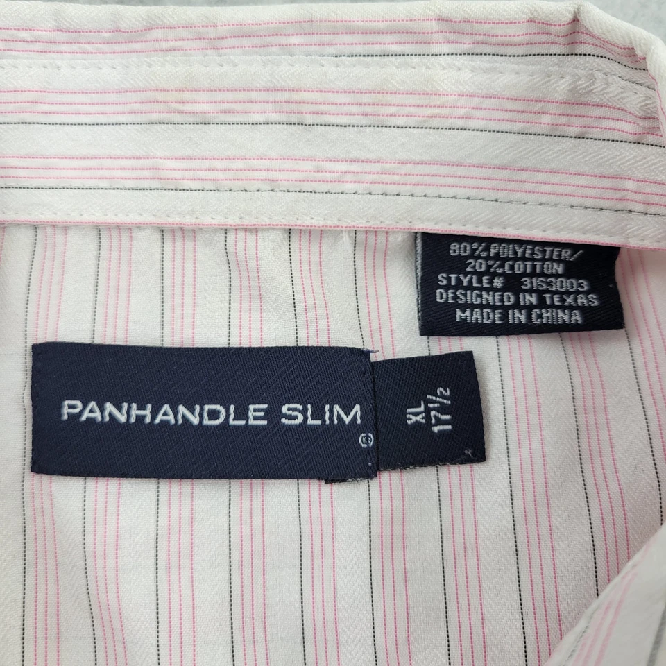 Panhandle Slim Shirt Mens XL 17.5 Western Striped Pockets Button Up Short Sleeve - Image 3 of 4