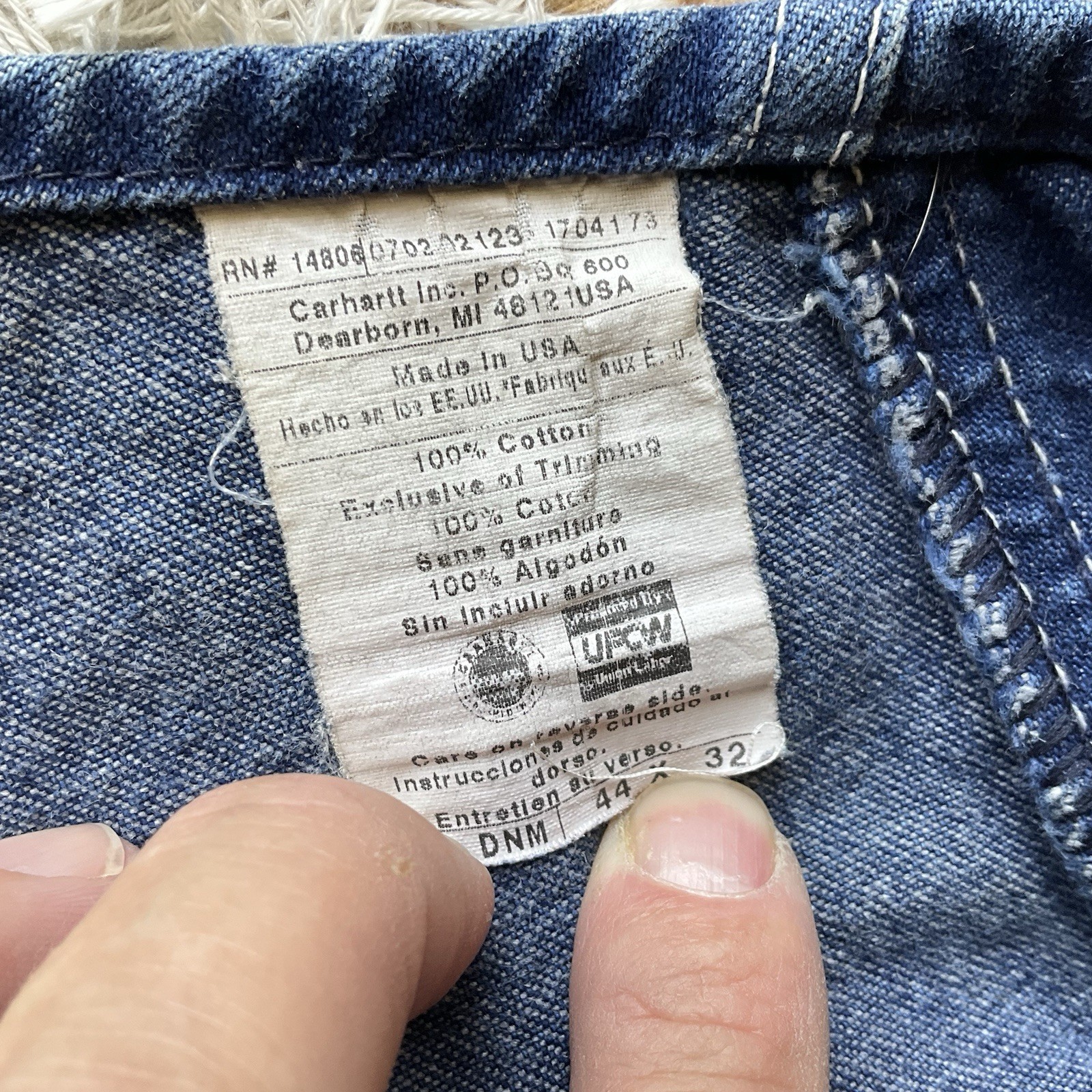 Vintage Carhartt Men's Blue Denim Bib Overalls sz 44 x 32 Union Made in USA thumbnail 3