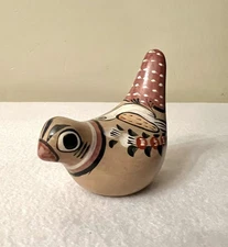 Vintage Tonala Bird Figurine, Hand Painted Mexican Folk Art Pottery, Multi Color