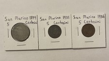 San Marino 5 Centesimi 1894, 1935, 1936 - Old World Coins Lot