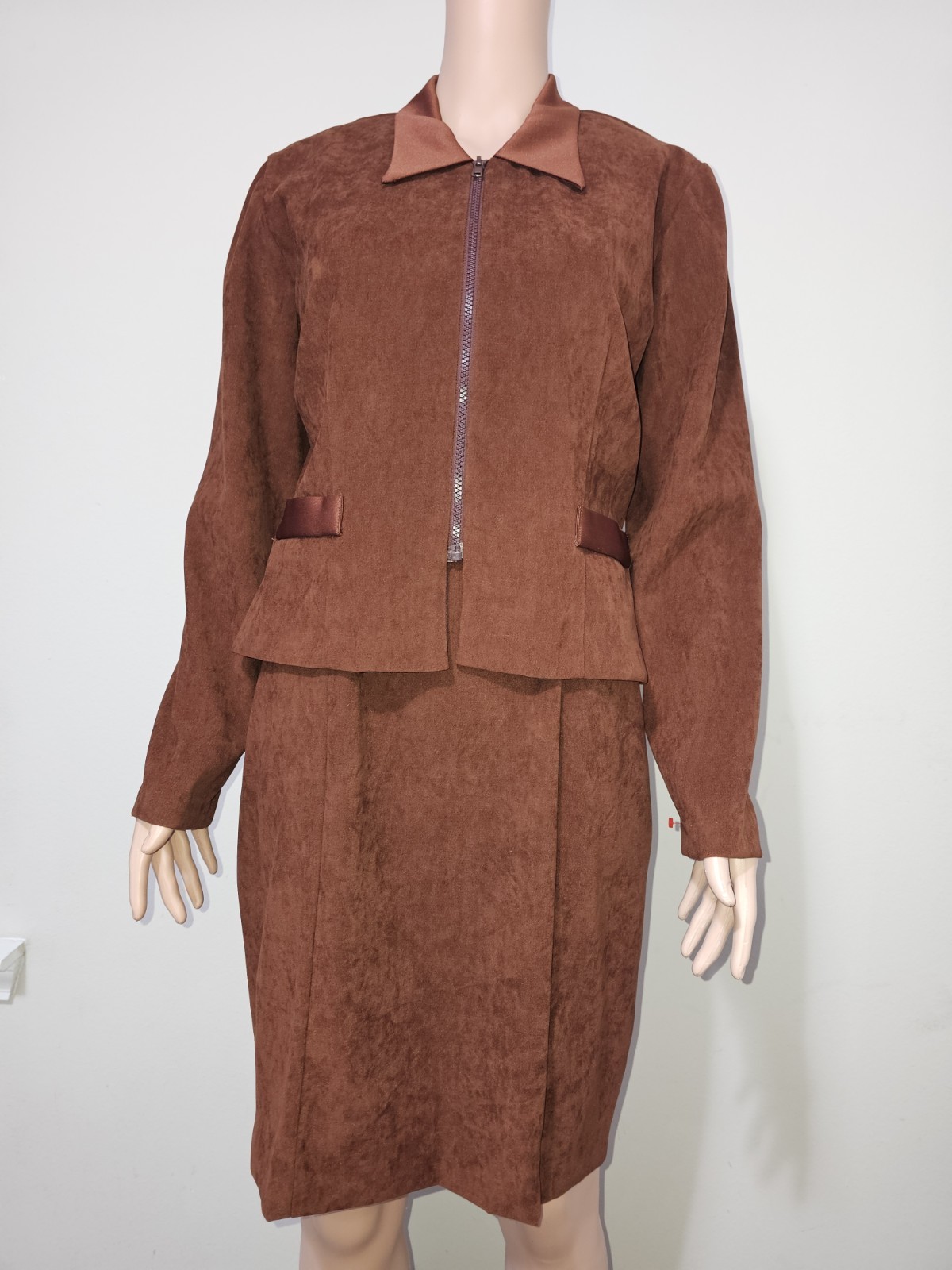 Sheri Martin Brown 2-Piece Jacket Dress Set Size 8 Polyester Spandex Women