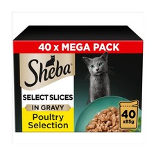 40 x 85g Sheba Fine Flakes Adult Wet Cat Food Pouches Mixed Poultry in Jelly 4.56 per kilo