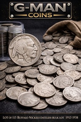 Lot of 115 Buffalo Nickels Dateless Bulk Lot 1913-1938 5c US Coins