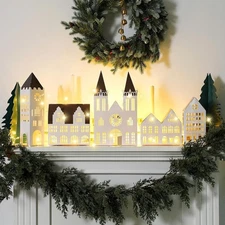 Geelin 7 Pcs Christmas Village Sets with USB LED Include 5 LED Paper Christmas V