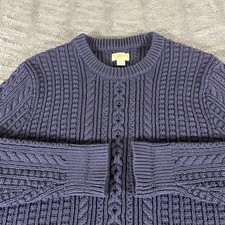 J.Crew Womens Navy Blue 100 Cotton Cable Knit Crew Neck Sweater Small AN231