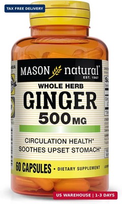 MASON NATURAL Whole Herb Ginger 500 mg, 2 Month Supply, Natural Herbal Supplemen