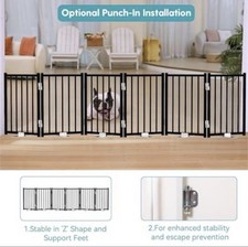 Black Metal Indoor Dog Fence Panels w/ Support Feet for Large Dogs