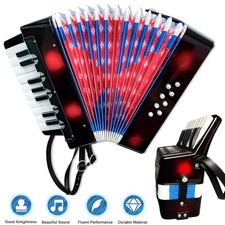 17 Tasten Ziehharmonika 8 Bässe Kinder Akkordeon Knopf Spielzeug Schwarz Vintage