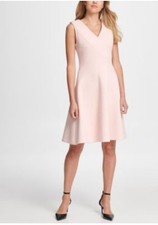 Calvin Klein Dress 8 Peach Pink Stretch Career Church Sleeveless V Neck Stretch