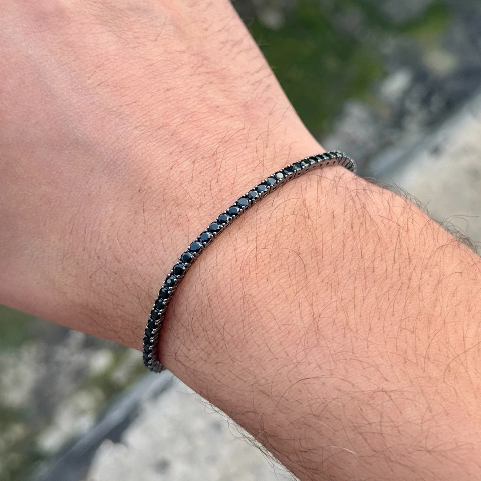Silver Black Zircon Gemstone Tennis Unisex Black Stone Bracelet - Image 3 of 4